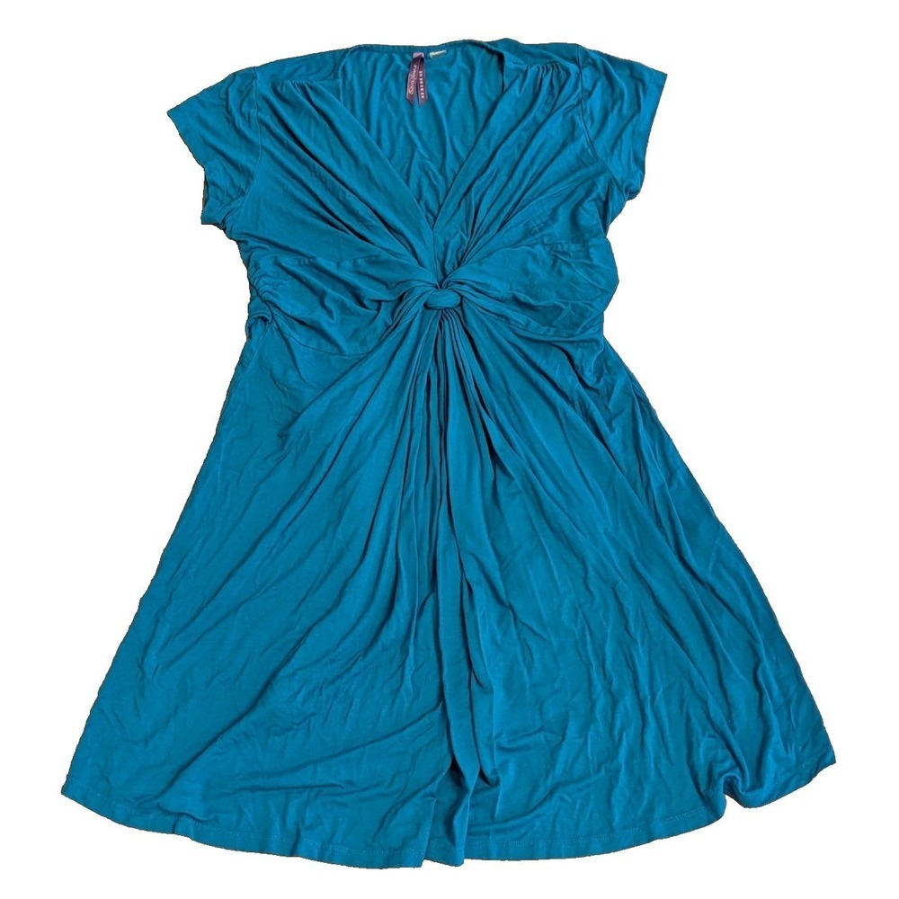 Seraphine Maternity Jolene Jersey Dress Blue Knot Front V-Neck 3/4 Sleeve Sz 12